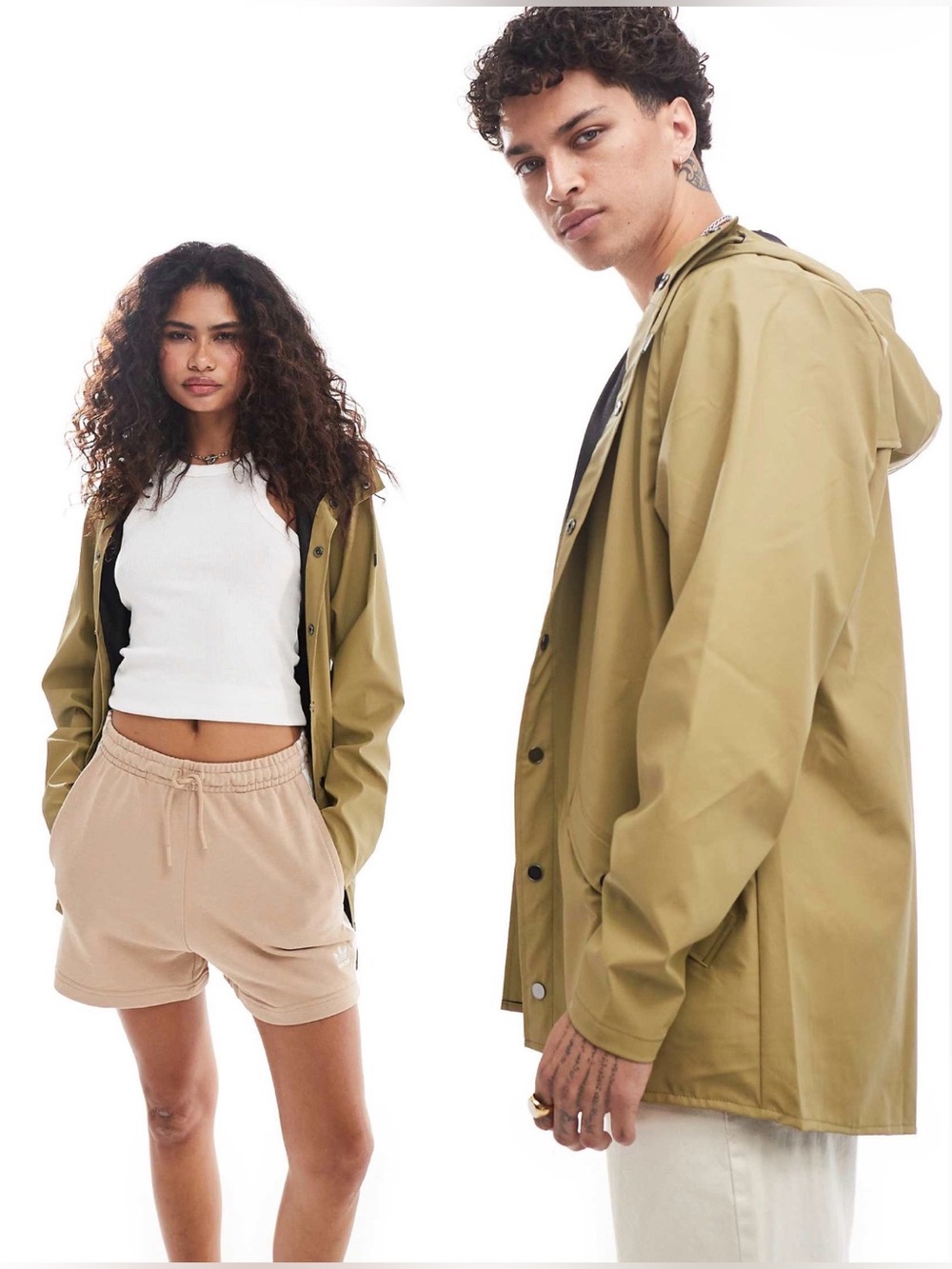 RAINS 12010 waterproof unisex khaki short rain jacket
